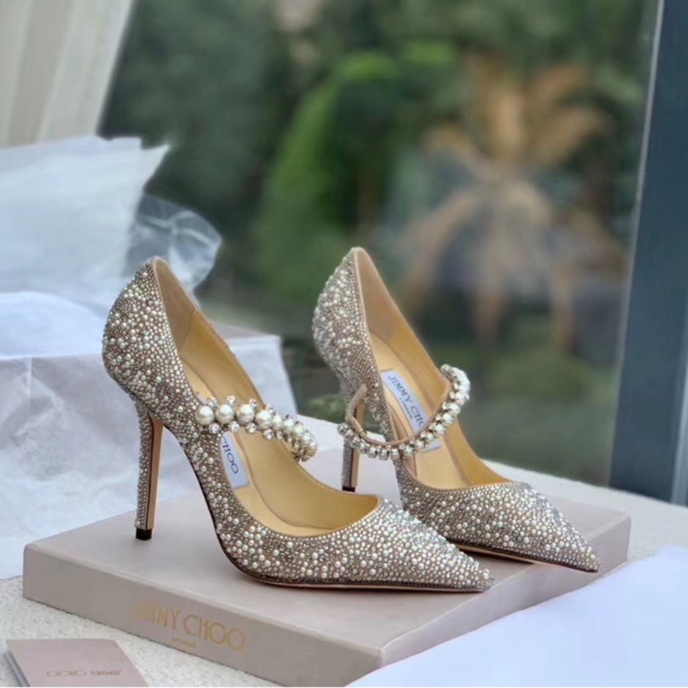 Jimmy Choo Baily 100 Crystal Pumps Ballet Pink high heels